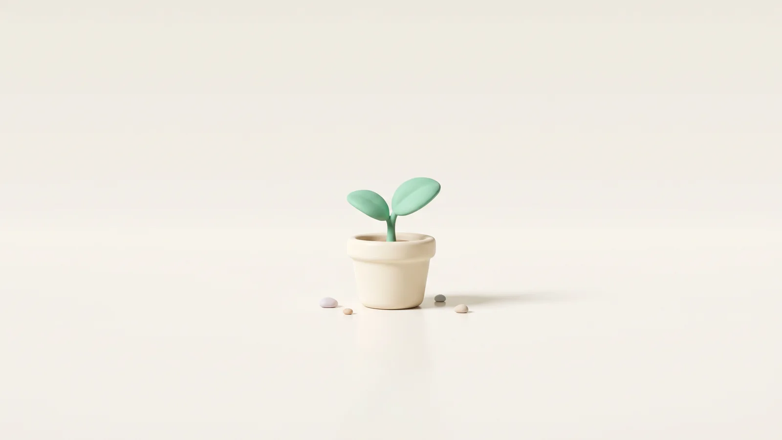 A tiny matte-clay sprout in a small pot surrounded by open cream space, representing when small nano creators are worth the coordination cost.