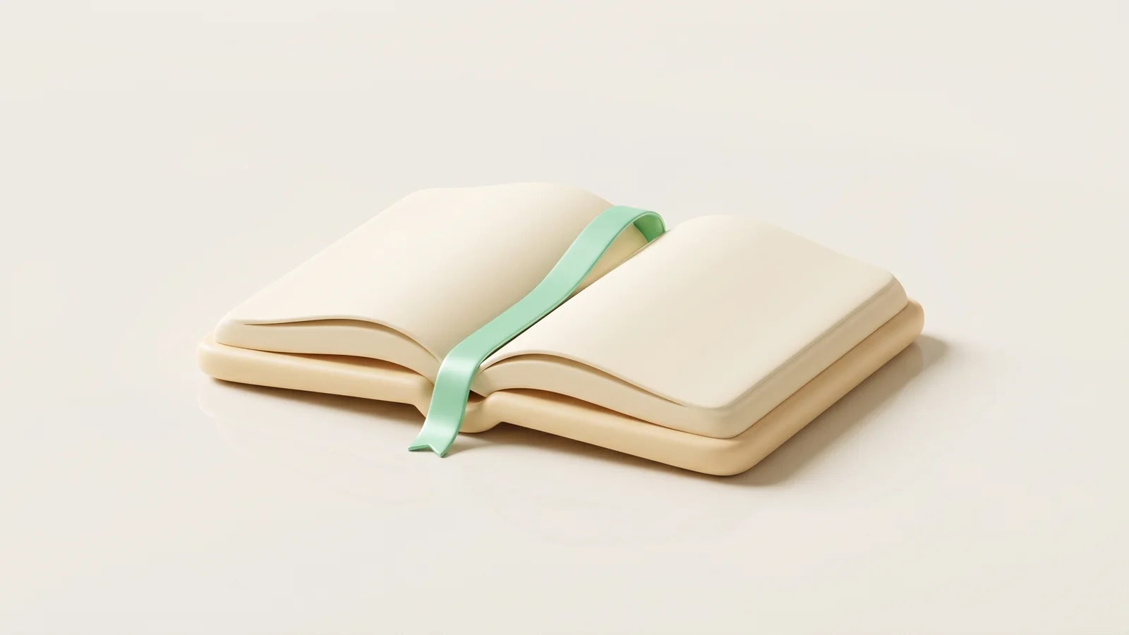 An open soft-gel notebook with a mint ribbon bookmark, representing the UniSong Creator Studio blog as a written record of creator marketing operations.