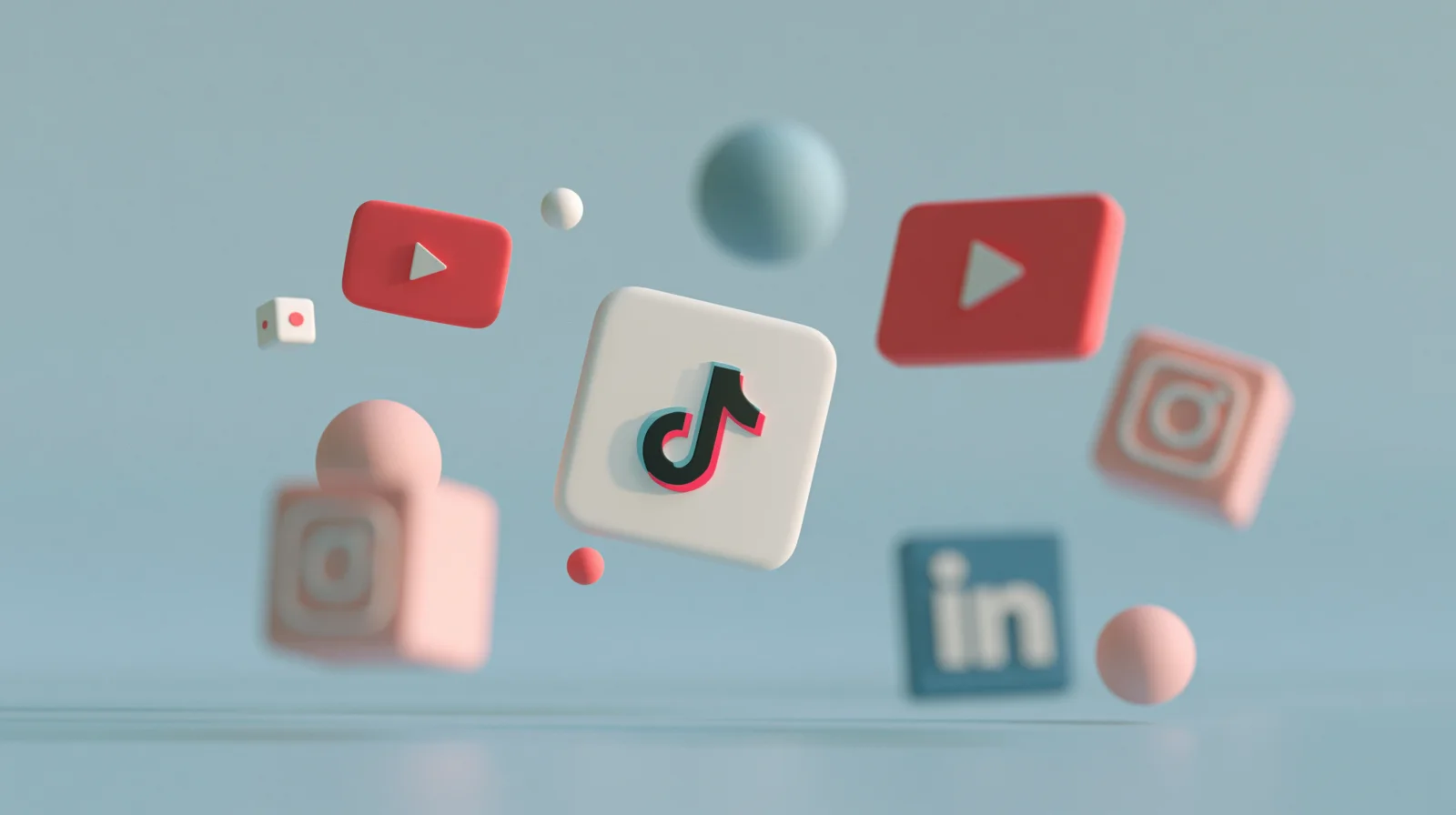 A floating constellation of social posts and platform icons in soft focus